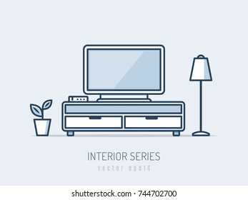 Interior and furniture series.TV unit monoline vector illustration