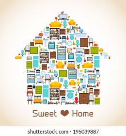 Interior furniture sweet home concept with indoors icons vector illustration