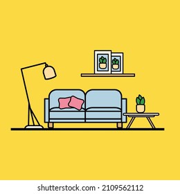 interior furniture, there are flower vases, lamps, sofas and paintings