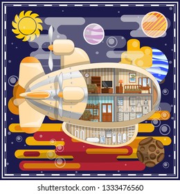 The interior of the futuristic airship. Background. Vector illustration.