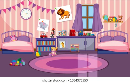 Interior girls room illustration