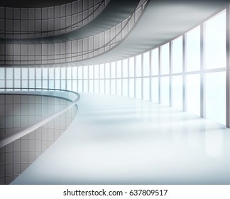 El interior del edificio de cristal. Ilustración vectorial.