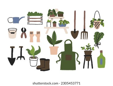  Interior green, a set of illustrations about gardening