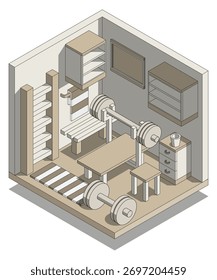 El interior del gimnasio. Isométrico. Aislado sobre fondo blanco. Ilustración vectorial.