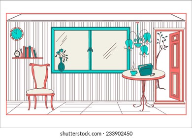 Interior hand draw colored picture