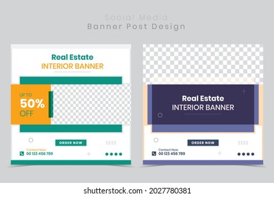 Interior home furniture social media post Banner design set.