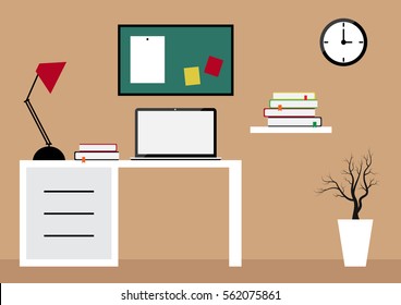 Interior home in the room workplace or office, Flat design vector illustration