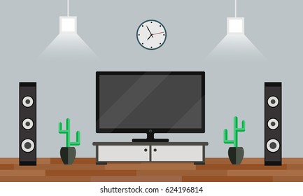 Interior home theater in a minimalist style.Flat design.