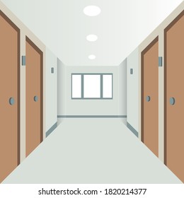 Interior hospital or hotel corridor with doors on the sides. vectorial illustration