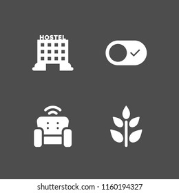 interior icon. 4 interior set with grain, chair, hostel and switch vector icons for web and mobile app
