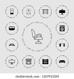 Interior icon. collection of 13 interior filled and outline icons such as sofa, table, table box, restaurant table, nightstand. editable interior icons for web and mobile.
