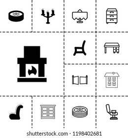 Interior icon. collection of 13 interior filled and outline icons such as fireplace, outdoor chair, candlestick. editable interior icons for web and mobile.