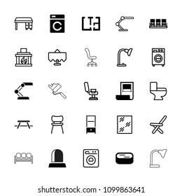 Interior icon. collection of 25 interior filled and outline icons such as washing machine, chair, plan, restaurant table. editable interior icons for web and mobile.