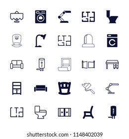 Interior icon. collection of 25 interior filled and outline icons such as washing machine, toilet, wardrobe, baby bed. editable interior icons for web and mobile.