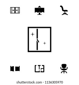 Interior icon. collection of 7 interior filled icons such as office chair, plan, restaurant table, gate, sliding doors. editable interior icons for web and mobile.