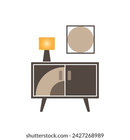 Interior icon with nightstand, table lamp and poster for graphic and web design. Simple vector sign. Internet concept symbol for website or mobile app