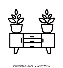  Interior icon in outline vector style. Represents home design, architecture, and interior decoration. Ideal for home decor apps, i