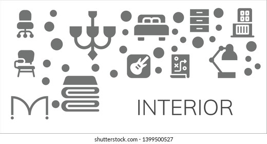 interior icon set. 11 filled interior icons.  Simple modern icons about  - Desk chair, Chandelier, Garage band, Doors, Planning, Bed, Blanket, Cabinet, Desk lamp, Shopping center