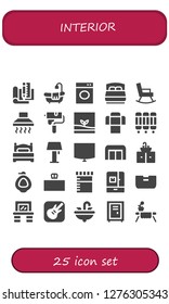  interior icon set. 25 filled interior icons. Simple modern icons about  - Plan, Bathtub, Washing machine, Bed, Rocking chair, Hood, Paint roller, Terrarium, Sofa, Room divider