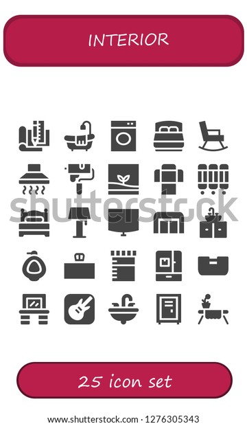  interior\
icon set. 25 filled interior icons. Simple modern icons about  -\
Plan, Bathtub, Washing machine, Bed, Rocking chair, Hood, Paint\
roller, Terrarium, Sofa, Room\
divider