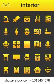 interior icon set. 26 filled interior icons.  Simple modern icons about  - Desk lamp, Doors, Lamp, Fireplace, Shopping center, Planning, Desk chair, Vase, Concierge, Painting brush