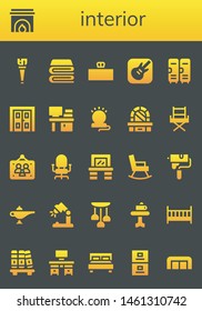interior icon set. 26 filled interior icons.  Simple modern icons about  - Wooden leg, Fireplace, Blanket, Desk, Garage band, Lockers, Double door, Lamp, Dressing table, Chair