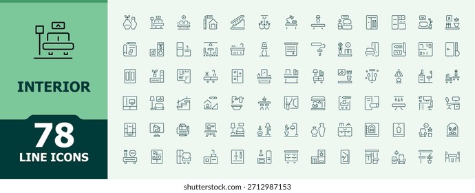 Interior icon set. Minimal icons set. House Decoration linear icon set. It contains symbols to decor, house, house decoration, art, room, home and more.