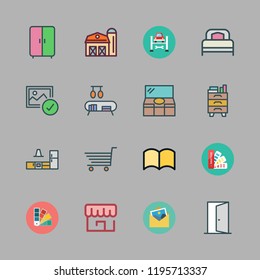 interior icon set. vector set about wardrobe, door, kitchen and bookshelf icons set.