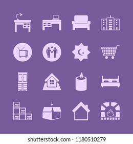 interior icon. interior vector icons set shopping cart, lamp on desk, home and bookcase