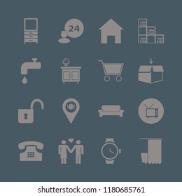 interior icon. interior vector icons set shopping cart, bookcase, bathroom and watch