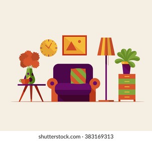 interior icons, flat vector illustration.