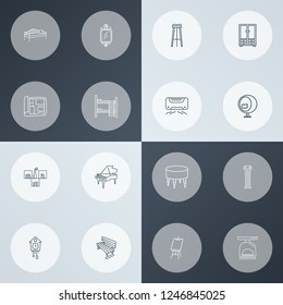 Interior icons line style set with house plan, air conditioner, wall mirror and other canvas elements. Isolated vector illustration interior icons.