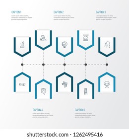 Interior icons line style set with bench, wall lamp, barstool and other bar chair elements. Isolated vector illustration interior icons.