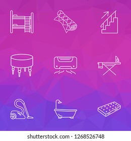 Interior icons line style set with air conditioner, ottoman, double decker bed and other bathroom elements. Isolated vector illustration interior icons.