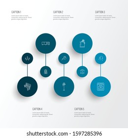 Interior icons line style set with dressing table, watering can, bench and other nightstand elements. Isolated vector illustration interior icons.