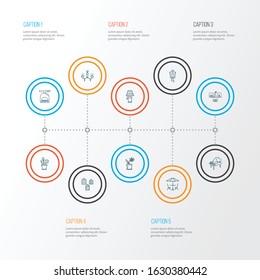 Interior icons line style set with wall picture, flower pot, kitchen scales and other illumination elements. Isolated vector illustration interior icons.