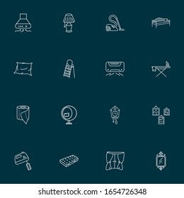 Interior icons line style set with stepladder, pillow, air conditioner and other tissue roll elements. Isolated vector illustration interior icons.