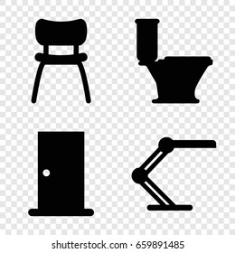 Interior icons set. set of 4 interior filled icons such as door, toilet, chair