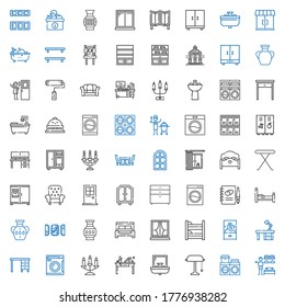 interior icons set. Collection of interior with dressing room, washing machine, desk lamp, sink, desk, candelabra, table, cabinet, bunk. Editable and scalable interior icons.
