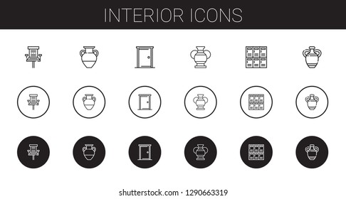 interior icons set. Collection of interior with office chair, vase, door, lockers. Editable and scalable interior icons.