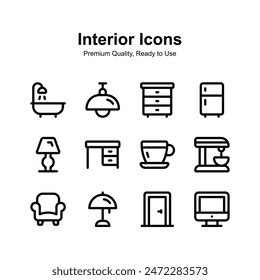 Interior icons set in modern style, ready to use vector