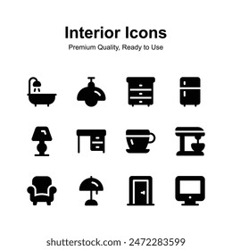 Interior icons set in modern style, ready to use vector