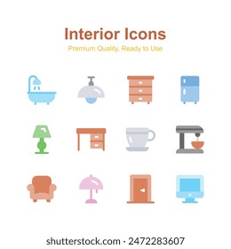 Iconos interiores ambientados en estilo moderno, listos para usar Vector