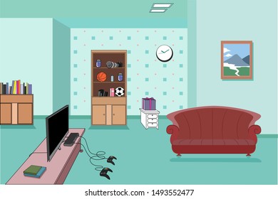 interior illustration of living room. vector illustration with soft Tosca color