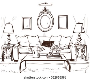 interior illustration with women wardrobe