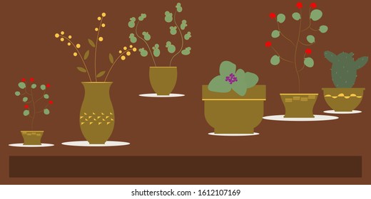 Interior indoor flowers in pots.Vector illustration for your business.