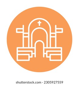 Interior inside of Catholic Church line color icon. Isolated vector element. Outline pictogram for web page, mobile app, promo