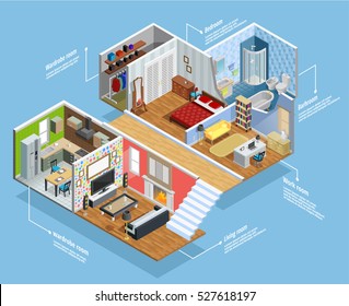 Interior isometric composition with furniture rooms and comfort symbols vector illustration 