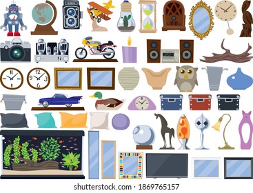 Interior item set of miscellaneous goods and figurines