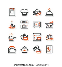 Interior, kitchen, food. Set of abstract pictures. A vector.